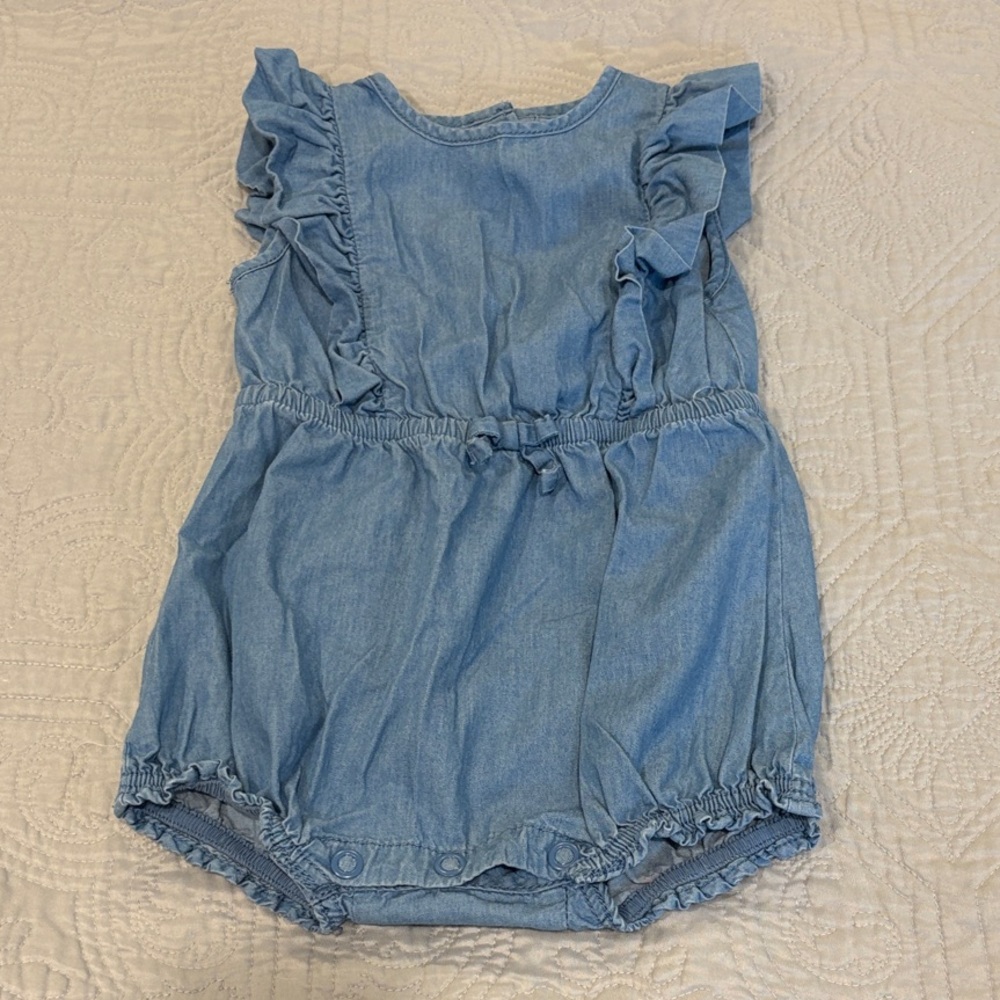 Janie and Jack | Blue Ruffled Denim Romper for Kids | 12-18months
